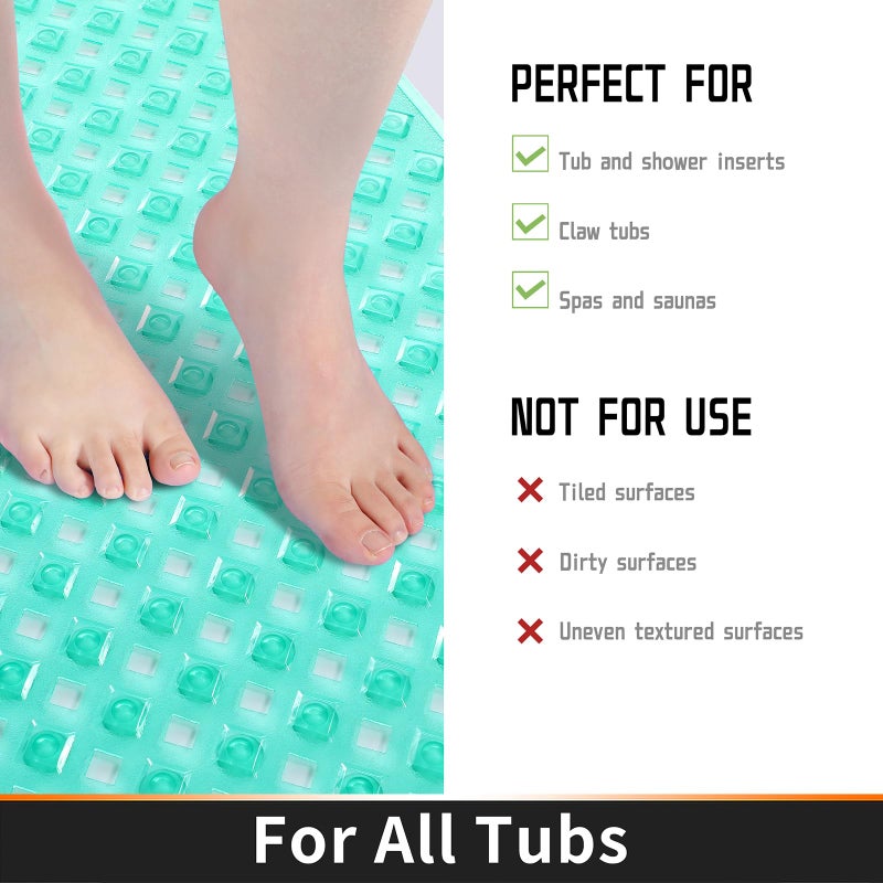 Yimobra Bathtub Mat Non Slip, Super Strong Suction Cups, 27.5"x15.5" Long Shower Mat with Drain Holes, Machine Washable Fast Draining Bath Mats, Bathroom Essentials,Clear Green - Image 4
